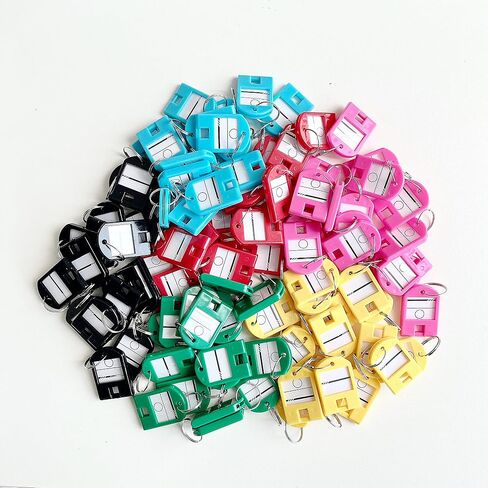 96pcs Plastic Key Tags with Metal Ring, Double-Sided Writing Key Label Tags and Label Window, Key Chain ID Tags for Luggage/Backpacks (6Colors) in Saudi Arabia