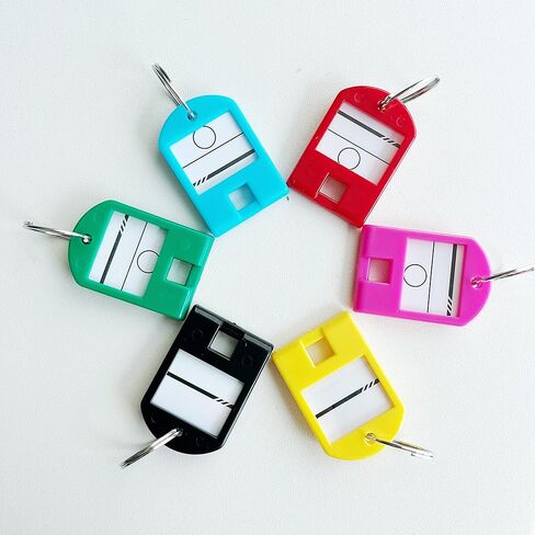96pcs Plastic Key Tags with Metal Ring, Double-Sided Writing Key Label Tags and Label Window, Key Chain ID Tags for Luggage/Backpacks (6Colors) in Saudi Arabia