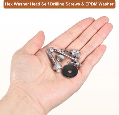 70 قطعة #10x3/4 بوصة براغي ذات رأس غسالة سداسية الحفر مع مجموعة غسالة EPDM M4.8x14mm - تشكيلة براغي معدنية من الصفائح المعدنية ذاتية التنصت من الفولاذ المقاوم للصدأ 410 - جيدة للمعادن in Kuwait