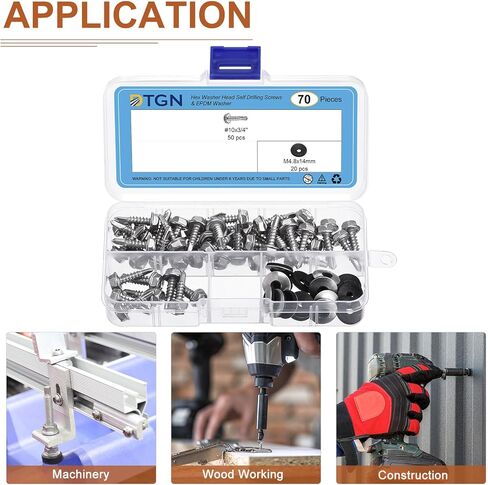 70 قطعة #10x3/4 بوصة براغي ذات رأس غسالة سداسية الحفر مع مجموعة غسالة EPDM M4.8x14mm - تشكيلة براغي معدنية من الصفائح المعدنية ذاتية التنصت من الفولاذ المقاوم للصدأ 410 - جيدة للمعادن in Kuwait