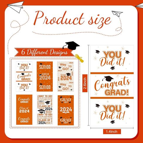 Outus 2024 Graduation Decoration Label Sticker Congrats Mini Candy Bar Wrapper Class of Party Supplies College High School Nursing Grad Celebration, Candy Not Included (Orange,180 Pcs) in Saudi Arabia
