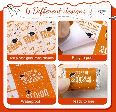 Outus 2024 Graduation Decoration Label Sticker Congrats Mini Candy Bar Wrapper Class of Party Supplies College High School Nursing Grad Celebration, Candy Not Included (Orange,180 Pcs) in Saudi Arabia