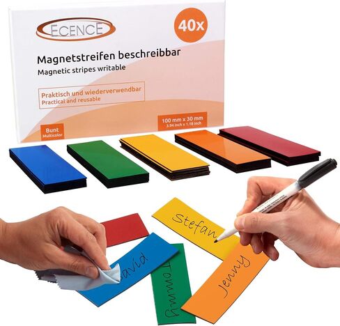 ECENCE Dry Erase Magnetic Labels 75pcs Reusable Magnetic Name Tags 2.36"x0.79" Writable Magnetic Sticker Notes for Whiteboard Refrigerator Locker Classroom Multicolor in Saudi Arabia