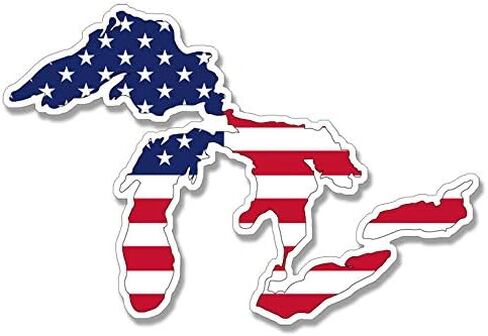 Great Lakes Shaped USA Flag Sticker (rv Travel mich Michigan mi wi American us Vinyl Decal for car Window or Laptop) in Saudi Arabia