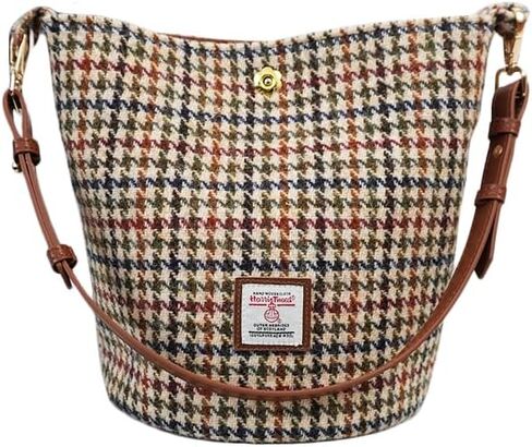 Harris Tweed Bucket bag Shoulder bag Handbag for Women with Microfiber-leather Strap,9.8 * 8.6 * 7 inch in Saudi Arabia