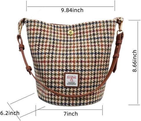 Harris Tweed Bucket bag Shoulder bag Handbag for Women with Microfiber-leather Strap,9.8 * 8.6 * 7 inch in Saudi Arabia