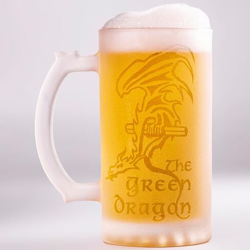 Green Dragon Sandblasted Glass Beer Stein, 17 oz, Lord Frozen Glass, Gift For Him, Gamer Gifts, Beer Mug Glass, Fantasy Beer Tankard, Groomsmen Gift, Gift Ideas For Men, Gift For Dad in Saudi Arabia