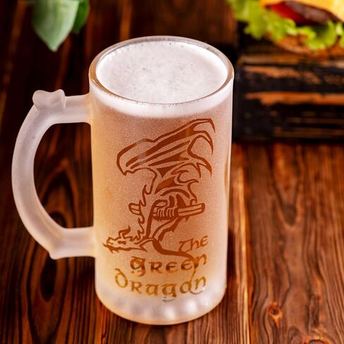 Green Dragon Sandblasted Glass Beer Stein, 17 oz, Lord Frozen Glass, Gift For Him, Gamer Gifts, Beer Mug Glass, Fantasy Beer Tankard, Groomsmen Gift, Gift Ideas For Men, Gift For Dad in Saudi Arabia