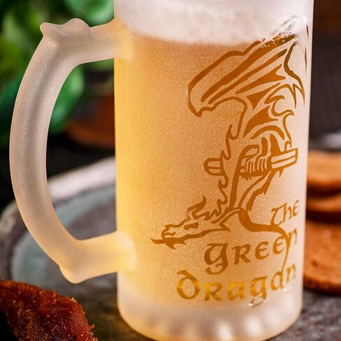 Green Dragon Sandblasted Glass Beer Stein, 17 oz, Lord Frozen Glass, Gift For Him, Gamer Gifts, Beer Mug Glass, Fantasy Beer Tankard, Groomsmen Gift, Gift Ideas For Men, Gift For Dad in Saudi Arabia