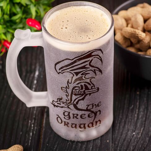 Green Dragon Sandblasted Glass Beer Stein, 17 oz, Lord Frozen Glass, Gift For Him, Gamer Gifts, Beer Mug Glass, Fantasy Beer Tankard, Groomsmen Gift, Gift Ideas For Men, Gift For Dad in Saudi Arabia
