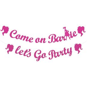 زينة حفلات الفتيات الوردية، لافتة ورقية لامعة للأميرات لحفلات أعياد الميلاد باللون الوردي الساخن "Come On Let's Go Party'Glitter" زينة حفلات العازبة للفتيات الورديات in Kuwait