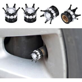 4PCS Crown Tire Valve Stem Caps, Bling Handmade Crystal Rhinestone Car Wheel Tire Valve Caps Covers Chrome, Attractive Dustproof Bling Car Accessories, Universal for Car SUV Truck (Red Black)
