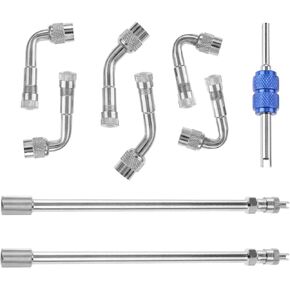 9Pcs Valve Stem Extenders Dually Valve Stem Extenders, 45 90 135 Degree Angled Tire Valve Extension Adapter Universal Valve Stem Extensions Replacement for Truck RV Motorhome Pickup 5.91"