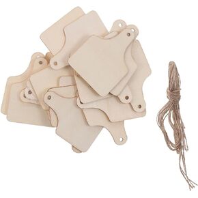 40Pcs Unfinished Wooden Cow Ear Tags Cutouts with Ropes,Farmhouse Blank Hanging Cow Tags for DIY Craft,Home Party Christmas Decor