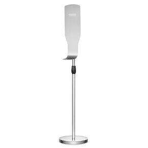 New Star Foodservice 1028898 Freestanding Adjustable Floor Stand for Hand Sanitizer Dispenser with Drip Tray and Weighted Base, Customizable, Black, Round Base