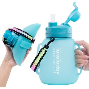 Collapsible Water Bottles 40 OZ Motivational Water Bottle with Straw and Paracord Handle Silicone Sports Water Jug with Times Leakproof Large Water Bottle for Yoga Camping Outdoors