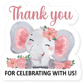 Cute Elephant Baby Girl Shower Thank You Sticker, Thank You for Celebrating with Us Sticker,Pink Elephant Baby Shower Theme Party Supplies Labels Sticker 2.4 Inch (80 PCS)