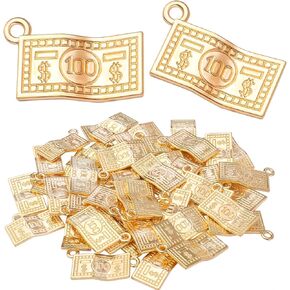 BronaGrand 60pcs Money Pendant Charms Alloy 100 Dollars Bill Pendants Jewelry Dollars Dangle Charms for DIY Bracelets Necklace Crafts Handmade Decoration, Golden