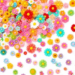 سحر الزهور، 150 قطعة من زهور الراتنج المتنوعة سحر كبوشن زهرة مسطحة للزينة لصنع المجوهرات، سحر سلايم من الراتنج لإكسسوارات الشعر اليدوية اليدوية in Kuwait