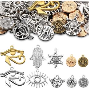 Hicarer 50 Pieces Eye of Horus Charms Pendant Tibetan Magic Metal Charms Mixed Charm for DIY Craft Necklace Bracelet Jewelry Making Crafting Supplies