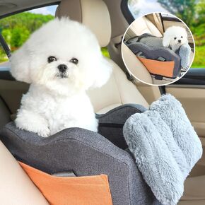 Dog Car Seat for Small Dog Center Console Seat Pet Booster Seat for Car Puppy Car Seat for Small Dogs(Dark Gray with Net Cover)