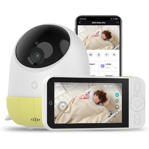 Ellie Video Baby Monitor with Camera and Audio, Face Covered Alert, Sleep Analysis, Cry Soothing Lullaby, WiFi or no WiFi, Temp Humidity, 2K UHD Split Screen, 5-inch 720p Display, 2-Way Talk