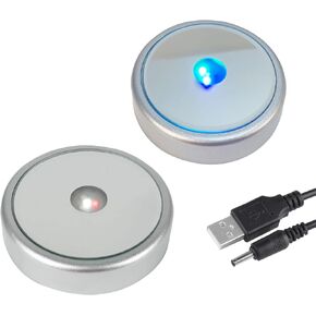 2Pcs LED Light Base Multicolor Pedestal Color Show Stand Lighted Display Led Colorful Light Base LED Light Base Non-Slip Round Display Stand with USB Cable (Black)