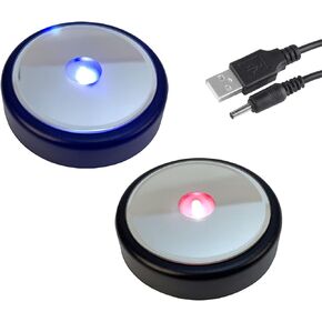2Pcs LED Light Base Multicolor Pedestal Color Show Stand Lighted Display Led Colorful Light Base LED Light Base Non-Slip Round Display Stand with USB Cable (Black)