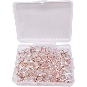 100 Pcs Push Pins Clear Ball Head and Rose Gold Pin Map Tacks Decorative Pushpins for Home Offices Class School Use