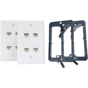 6-Port Cat6 Ethernet Cable Wall Plate | Female-Female with Mounting Bracket +UL/CSA Listed Safe+ (2-Pack)
