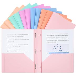 Two-Pocket-Folders with 3 Prongs, Letter Size Plastic Folders with Pockets and Prongs, Poly Plastic Folders for Office & School. 6 Pastel Colors (White Color -12 Packs)