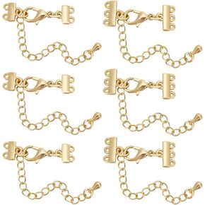 Beebeecraft 1 Box 8Pcs Layering Clasp 18K Gold Plated Multi Strand Triple Layered Necklaces Clasps Adjustable Chain Connectors with Lobster Claw Clasps for DIY Jewelry Making