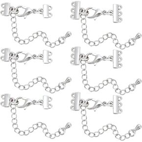 Beebeecraft 1 Box 8Pcs Layering Clasp 18K Gold Plated Multi Strand Triple Layered Necklaces Clasps Adjustable Chain Connectors with Lobster Claw Clasps for DIY Jewelry Making