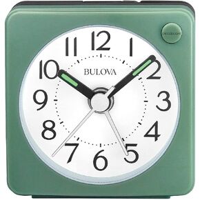Bulova Clocks B1874, Ultra Small Travel Alarm with Snooze and Light, No Ticking, Verde,Green