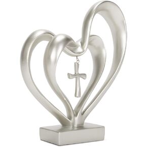 Dicksons It Takes Three Heart and Cross Brown 8.5 x 9.5 Resin Stone Pedestal Table Top Decoration