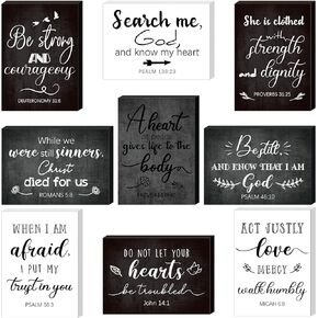 9 Pcs Bible Verse Mini Wood Signs Wooden Religious Sign Rustic Spiritual Decor Inspirational Christian Decor Scripture Desk Plaque Bible Decorative Sign for Home Table, 3.5 x 2.5 x 0.47 Inch