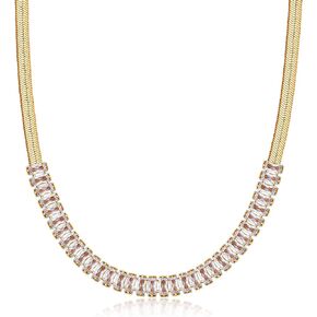 Barzel 18K Gold Plated Crystal Herringbone Necklace, 4mm Thickness, 16-20" Chain Lengths, Made in Brazil