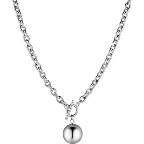 HZMAN Women Stainless Steel Multilayer Necklace Heart Pendant Dog Tag Pendant Chunky Cuban Chain Link Toggle Clasp Necklace