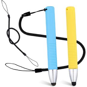 2pcs Kid-Friendly Stylus Pens for Touch Screens, Capacitive Stylus Pen with Spring Cord, Children's Stylus Pen Crayon Stylus Pen for Ipad Touch Screen Devices Smartphones Fire Tablets (Blue, Yellow)