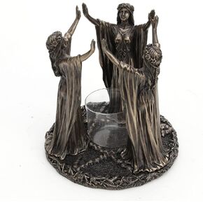 Wicca Triple Goddess Festive Ritual Cold Cast Resin Antique Bronze Finish Candle Holder