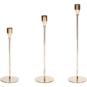 Gold Candle Holders Gold Taper Candle Holder Metal Candlestick Holder for Home Decoration, Wedding, Dinning, Party, Romantic Moments Fits 3/4 inch Thick Candle&Led Candles (Set of 3 Pcs)