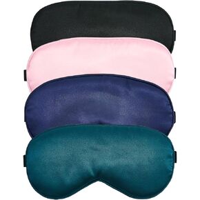 Sleep Mask Blindfolds Eye Mask for Sleeping Adjustable Silk Eye Sleep Mask for Women and Men Play Games Gifts Black Pink Navy Green 4PCS