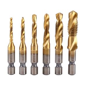 Titanium Coated Drill Bits Set, High Speed Steel Twist Drills Machine Drilling Metric Thread Sizes M3 M4 M5 M6 M8 M10 Quick Change Hex Shank for Plastic Wood Steel Aluminum Copper Common 6PCS