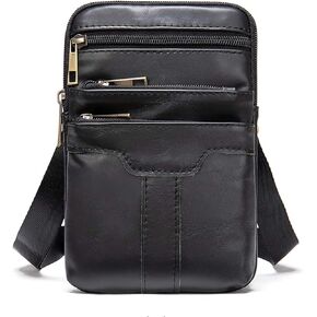Cell Phone Shoulder Bag Leather Men's, Cell Phone Belt Waist Pouch Business Travel Bag Crossbody Wallet Messenger Bag