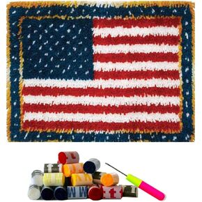 DL-YTG Latch Hook Kits Rug National Flag Crochet Yarn Cushion Colour Pre-Printed Canvas Cover Rug Needlework DIY Hook and Latch Kit Christmas Home Decoration 52x38cm/20 X15inch