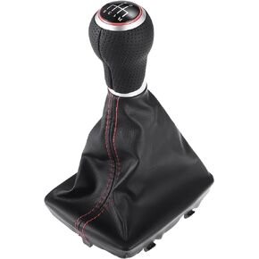5 Speed Manual Shift Knob with Boot Cover - Car Gearbox Stick Shifter Lever Knob - for Audi A4 S4 S-Line 2007-2015 Faux Leather Black Red - 1 Pc