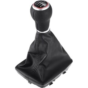 5 Speed Manual Shift Knob with Boot Cover - Car Gearbox Stick Shifter Lever Knob - for Audi A4 S4 S-Line 2007-2015 Plastic Faux Leather Black - 1 Pc