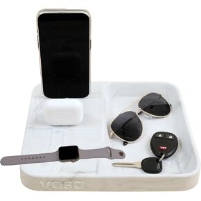 VASA Nightstand Organizer: Charging Docking Station Organizer with Valet Tray for Multiple Mobile Devices, Apple Watch, AirPods - Tech for Men and Women iPhone 15 14 13 12, and Apple Watch (Luna)