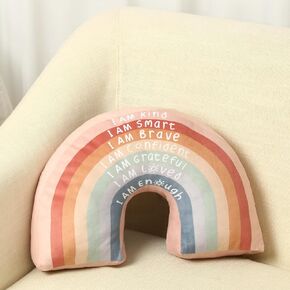 Rainbow Throw Pillow Boho Classroom Reading Corner Throw Pillow for Girls Kids Book Center Calming Corner Pillow Cushion Arch Shaped Sofa Chair Motivational Home Bedroom Playroom(Classic)