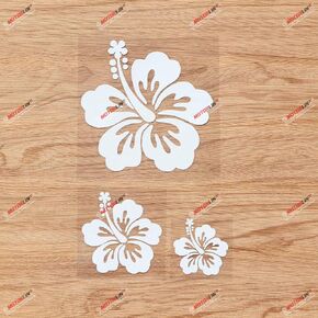 Hibiscus Flower Hawaii Hawaiian Vinyl Decal Sticker - 3 Pack White, 2 Inches, 3 Inches, 5 Inches - No Background for Car Boat Laptop Cup Phone